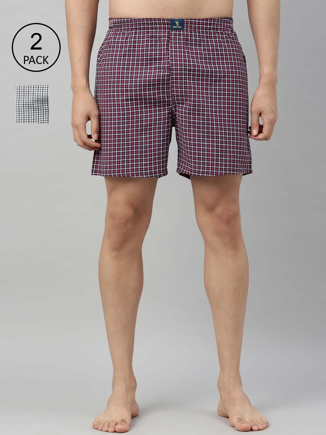 

Joven Men Pack Of 2 Checked Pure Cotton Boxers JB2CV008, Navy blue