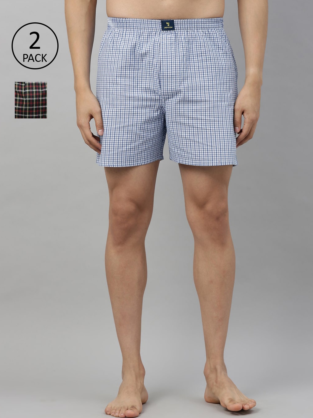 

Joven Men Pack Of 2 Checked Pure Cotton Boxer JB2CV006, White