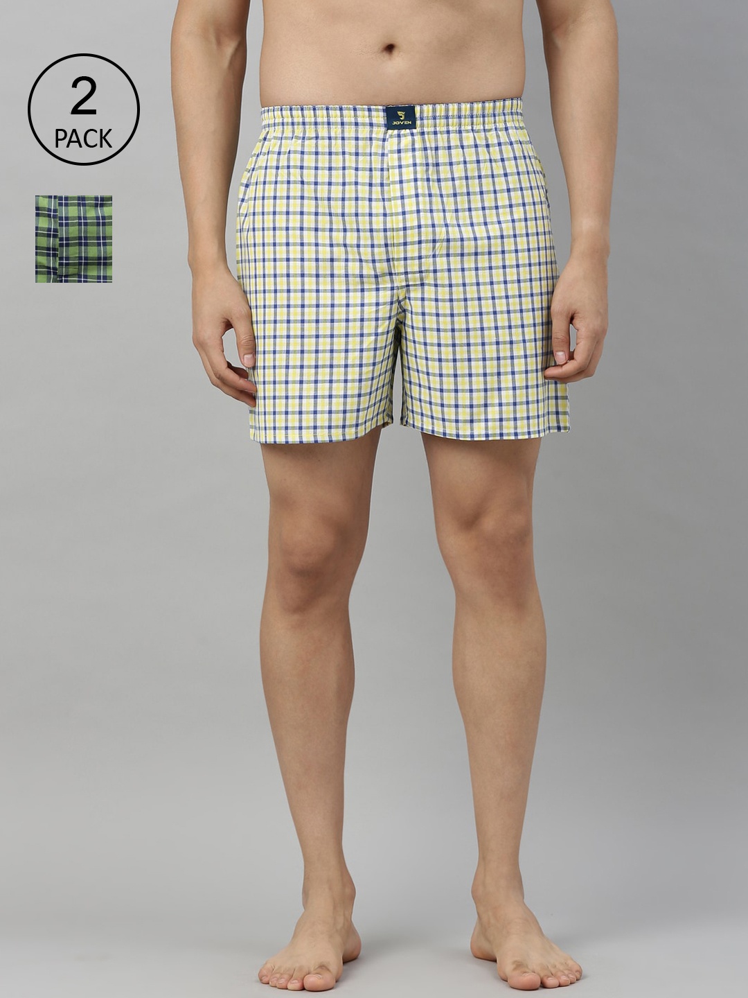 

Joven Men Pack Of 2 Yellow & Green Checked Boxers