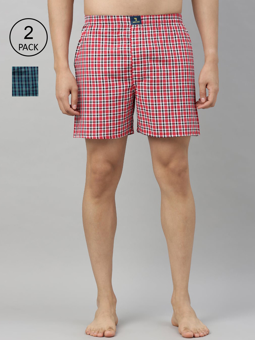 

Joven Pack Of 2 Men Checked Pure Cotton Boxers JB2CV002, Red