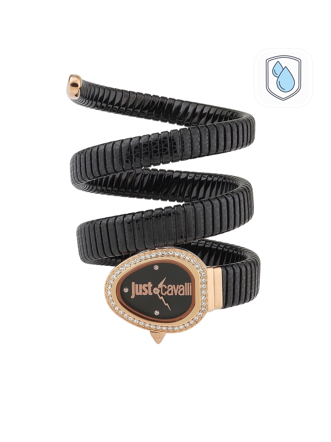 

Just Cavalli Women Black Brass Printed Dial & Multicoloured Stainless Steel Bracelet Style Straps Analogue Watch, Multi