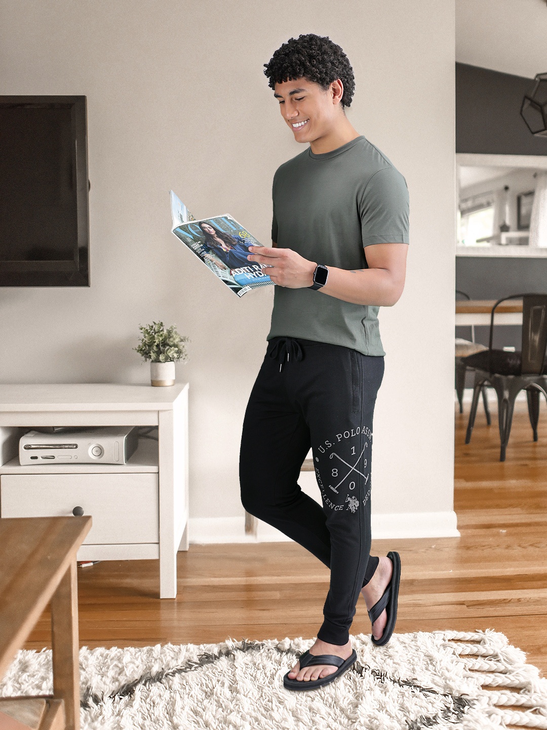 

U.S. Polo Assn. Men Black & Grey Brand Logo Jogger Lounge Pants