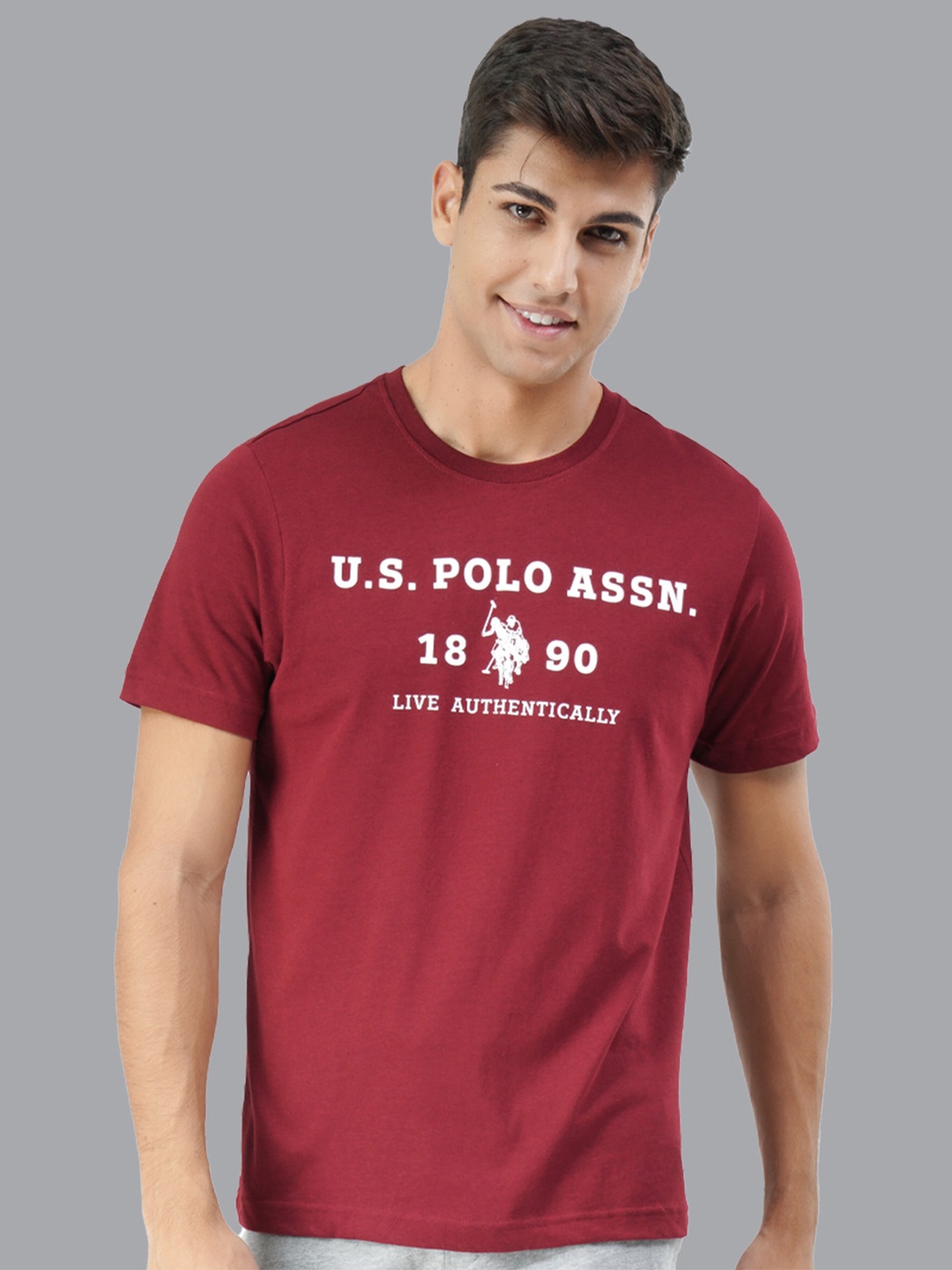 

U S Polo Assn Men Maroon Brand Logo Printed Lounge T-shirt