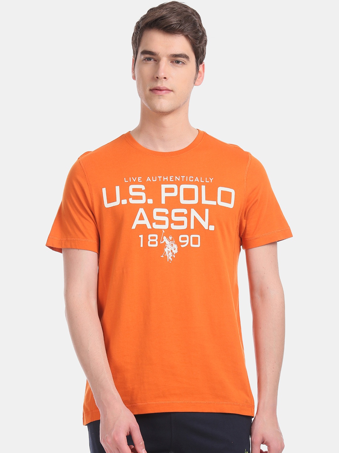 U.S. Polo Assn. Men Orange & White Brand Logo Lounge T-shirt
