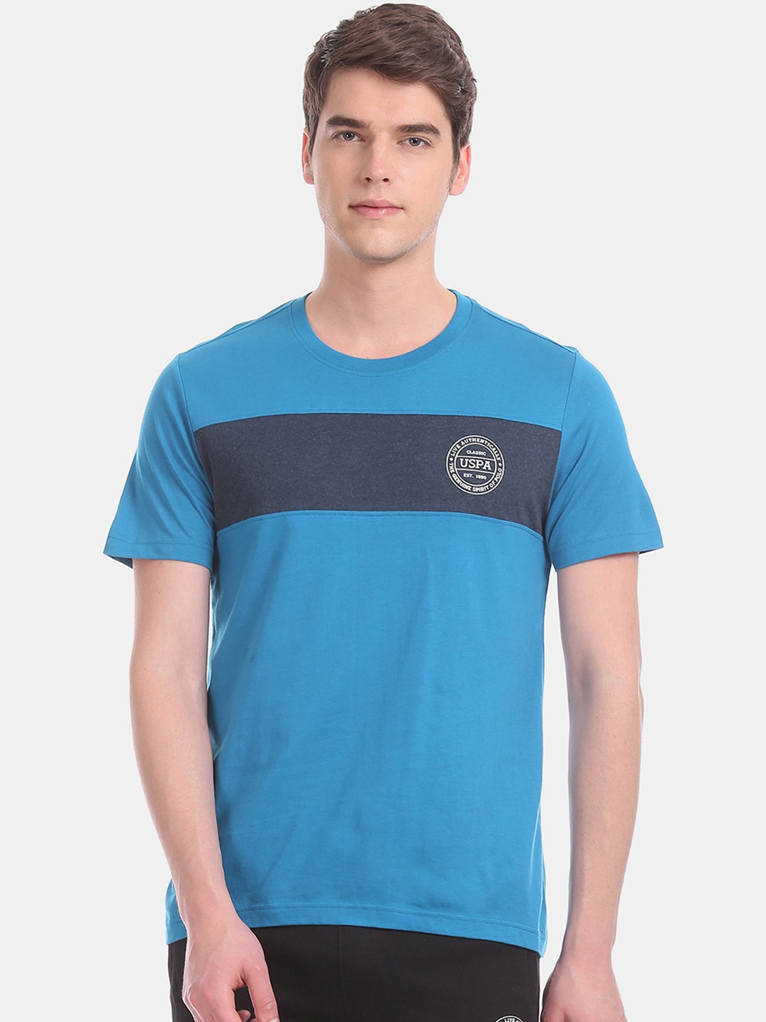 

U.S. Polo Assn. Men Blue Colourblocked Lounge T-shirt