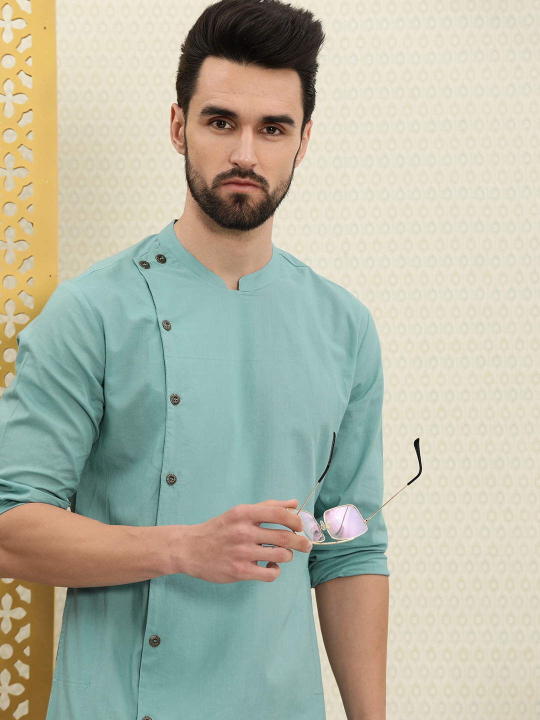 

House of Pataudi Men Turquoise Blue Rozana Kurta