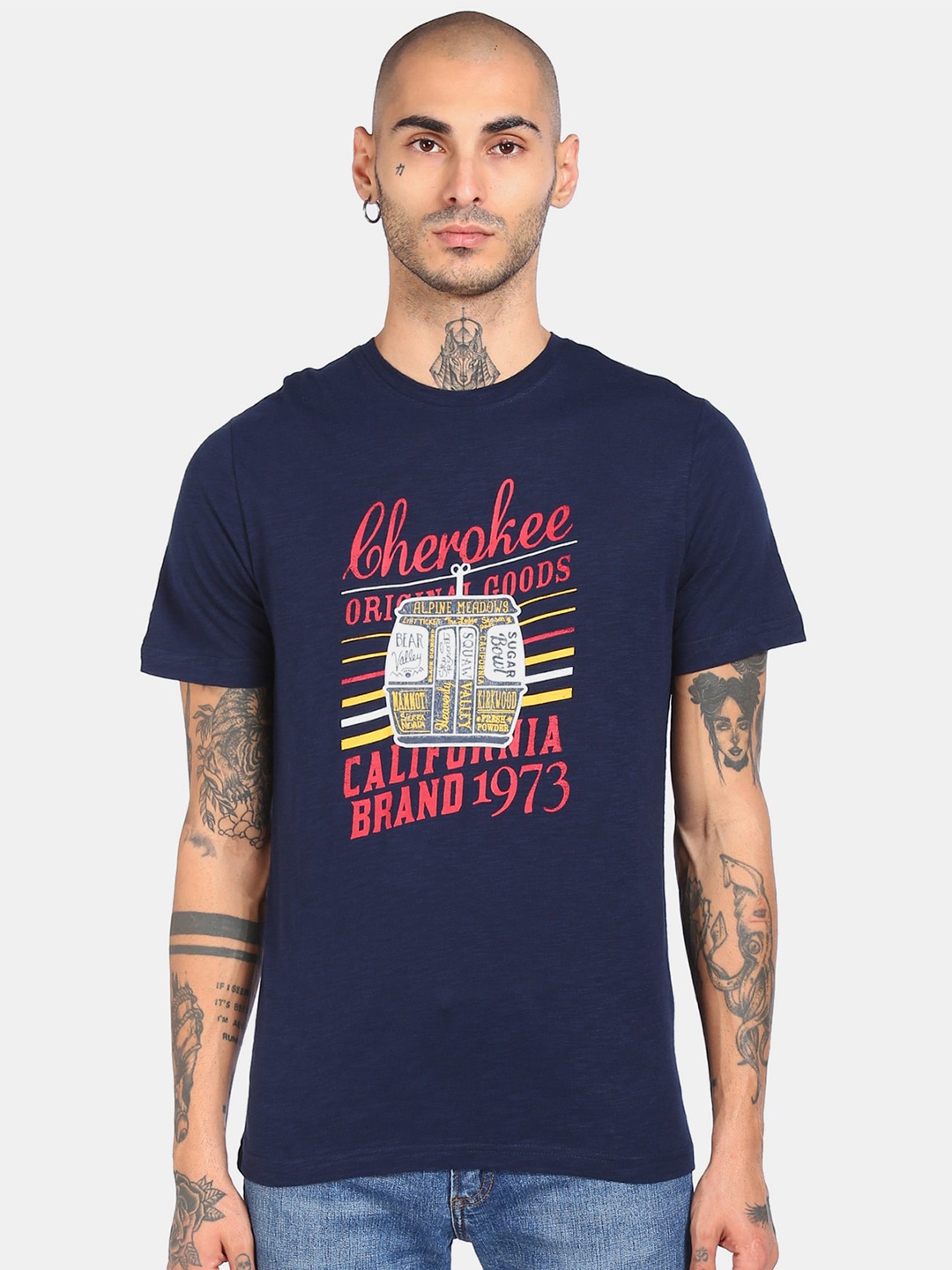 

Cherokee Men Blue Printed Applique T-shirt