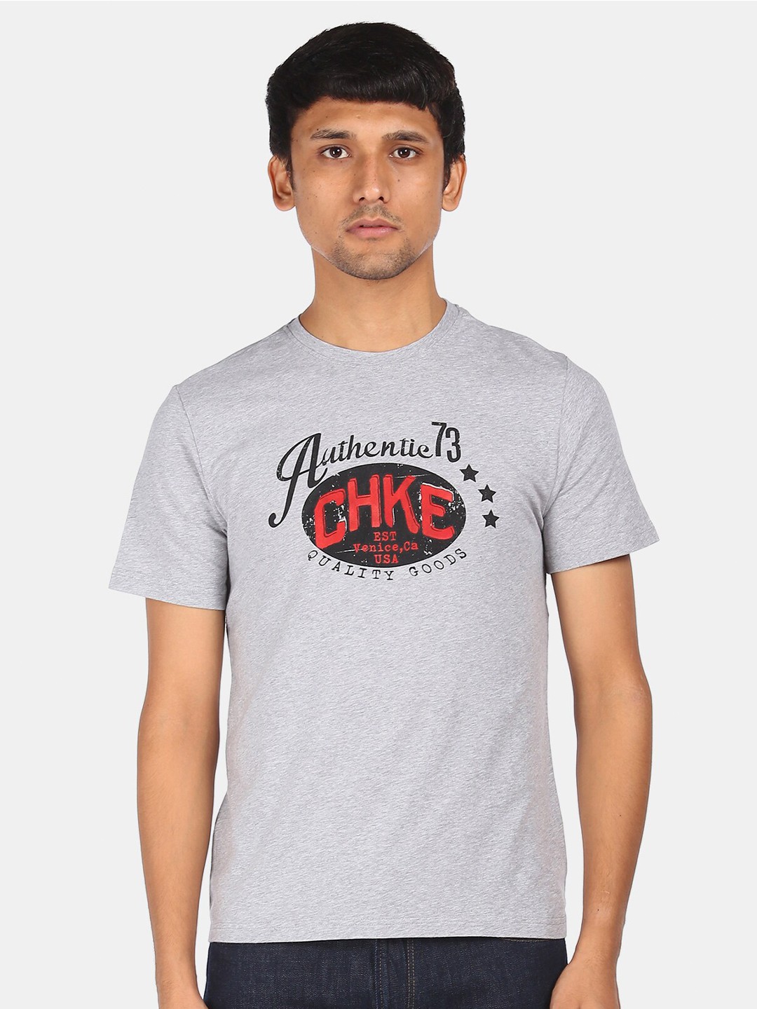 

Cherokee Men Grey Typography Printed Applique T-shirt