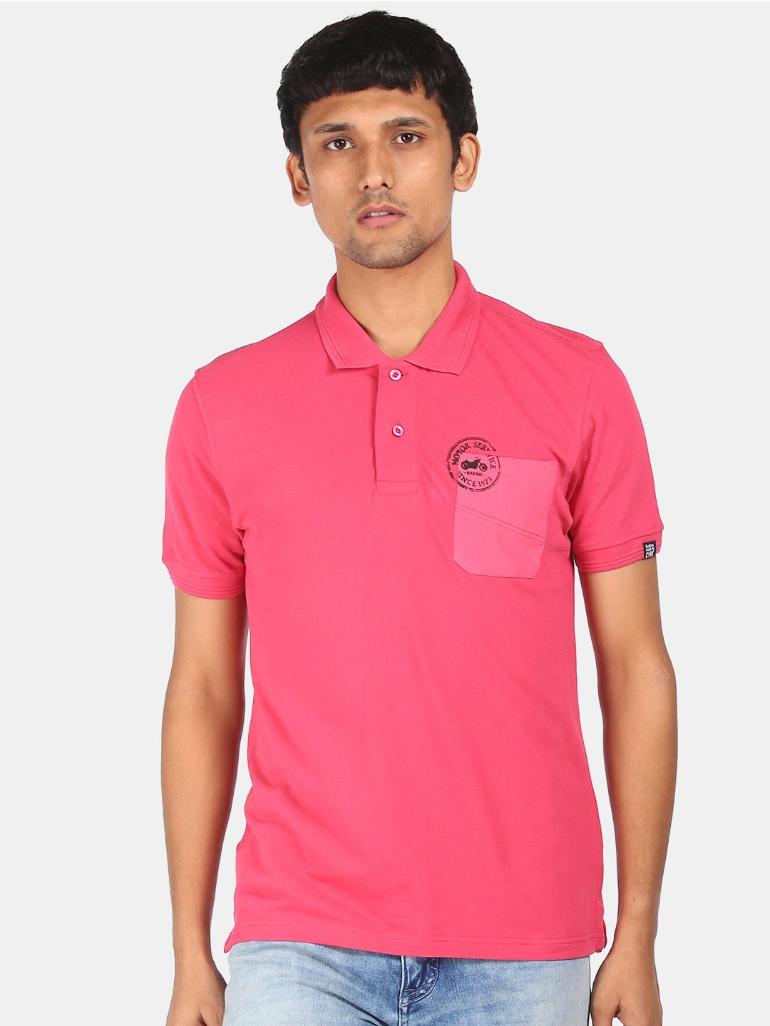 

Cherokee Men Red Polo Collar Pure Cotton Pockets T-shirt