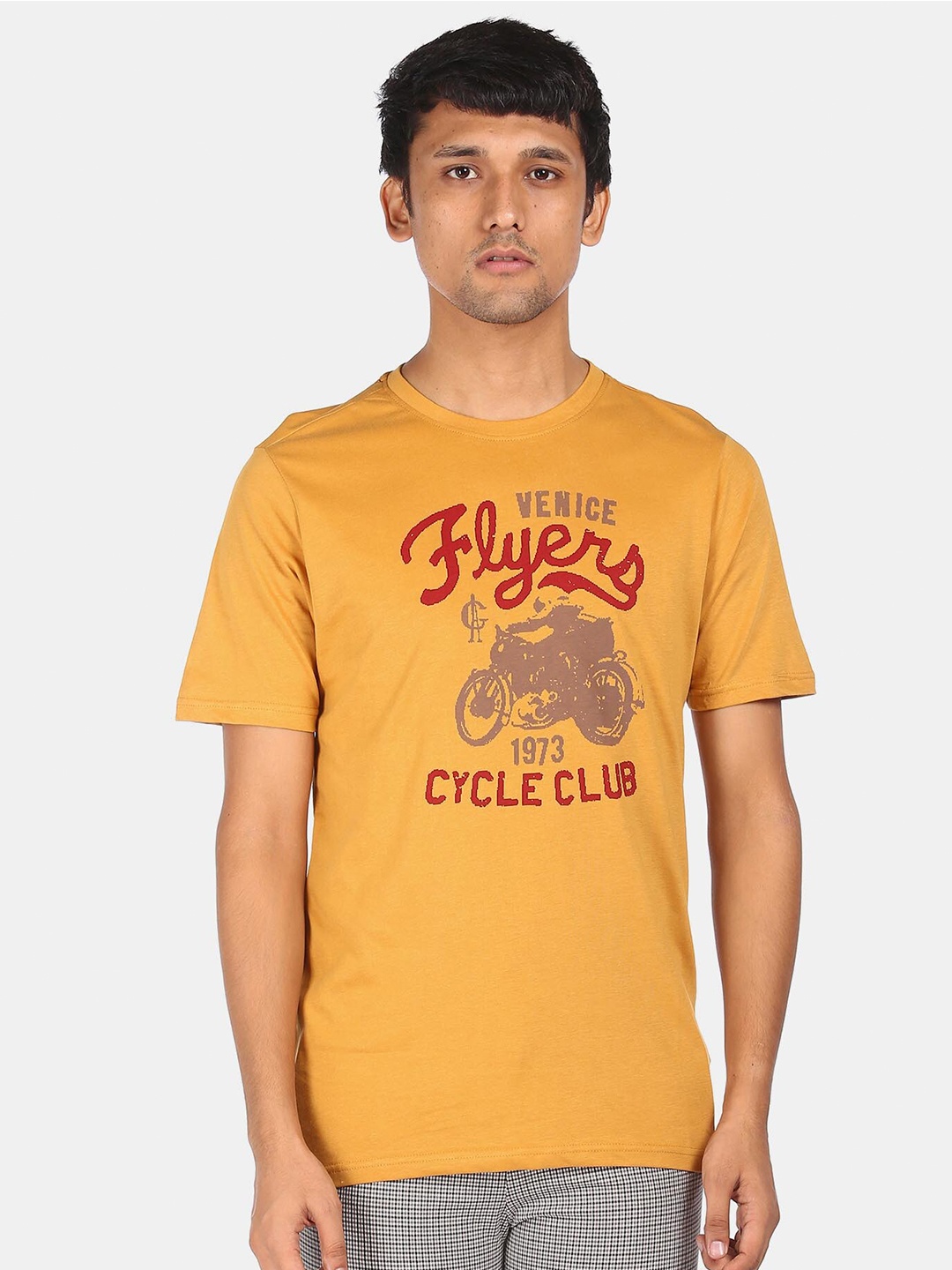 

Cherokee Men Mustard Yellow Printed Pure Cotton T-shirt