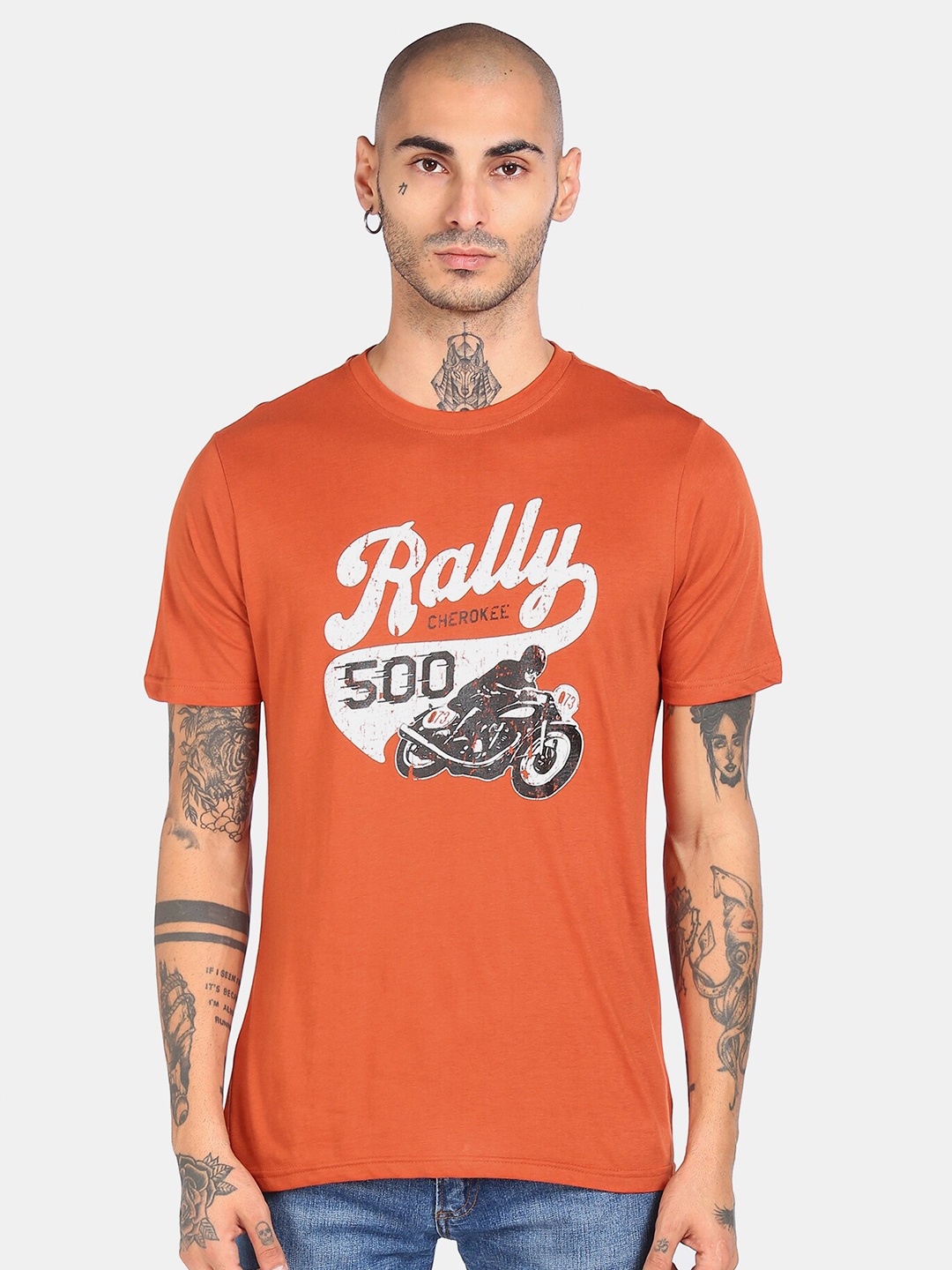 

Cherokee Men Rust & White Typography Printed T-shirt