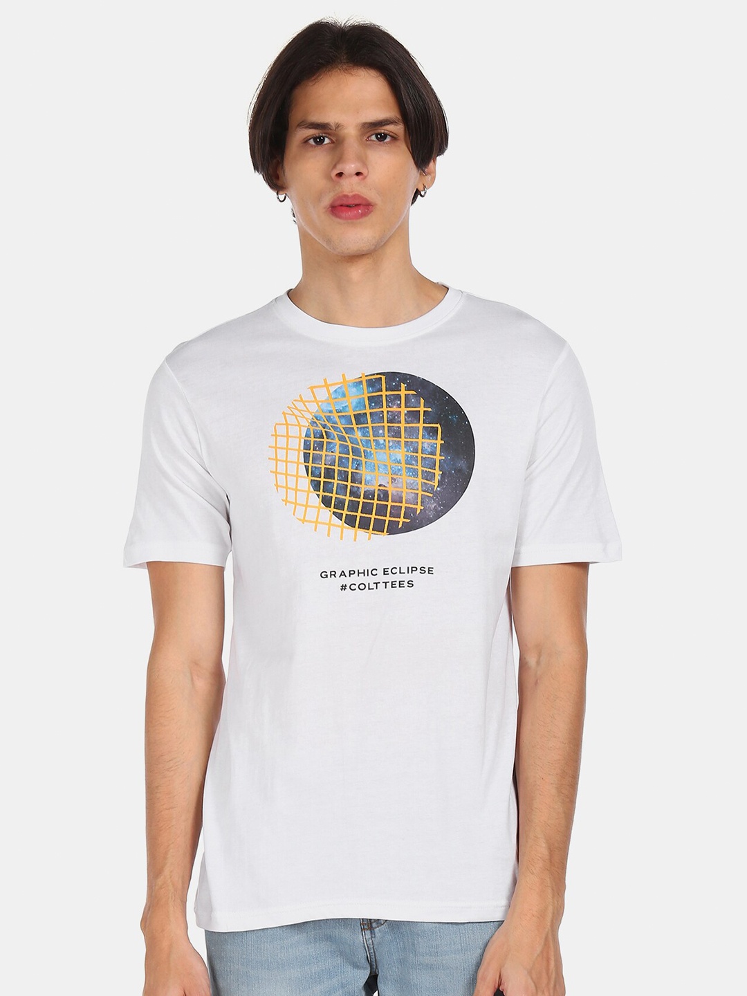 

Cherokee Men White & Black Printed Pure Cotton T-shirt