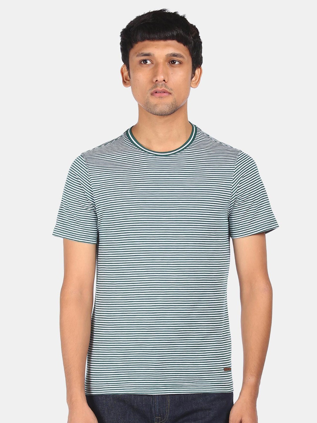 

Cherokee Men Green & White Striped T-shirt