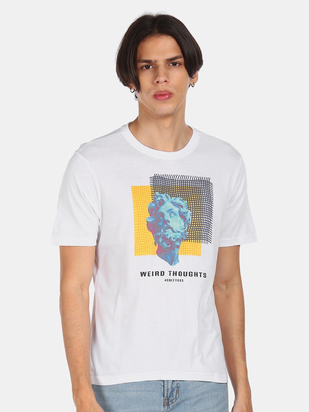

Cherokee Men White & Yellow Printed T-shirt
