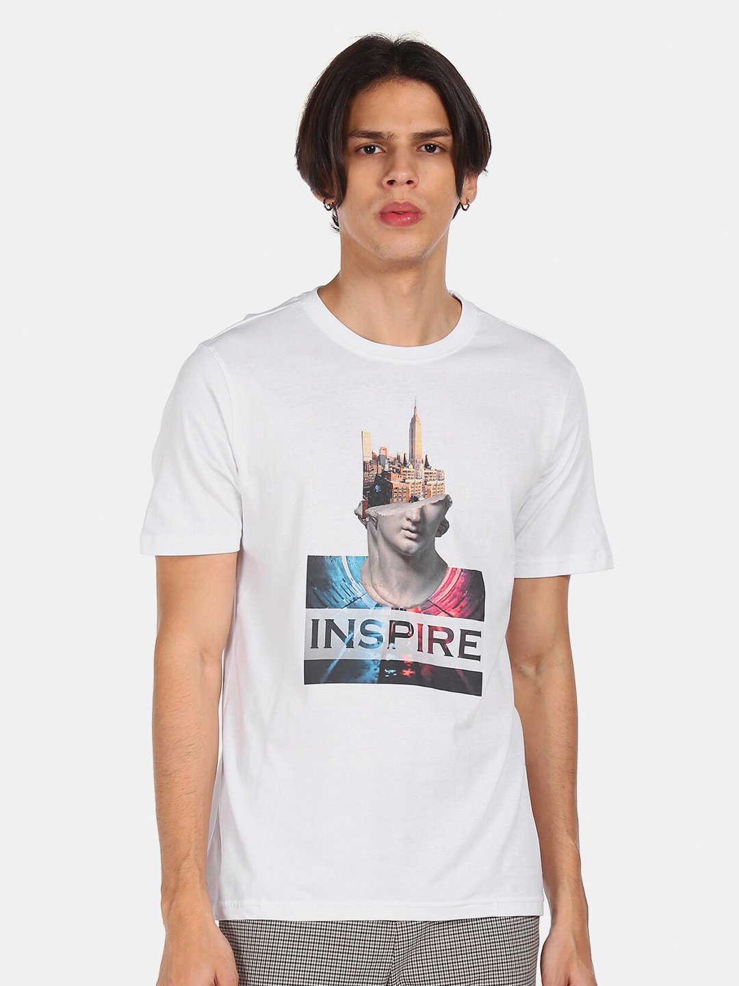 

Cherokee Men White Printed Cotton T-shirt