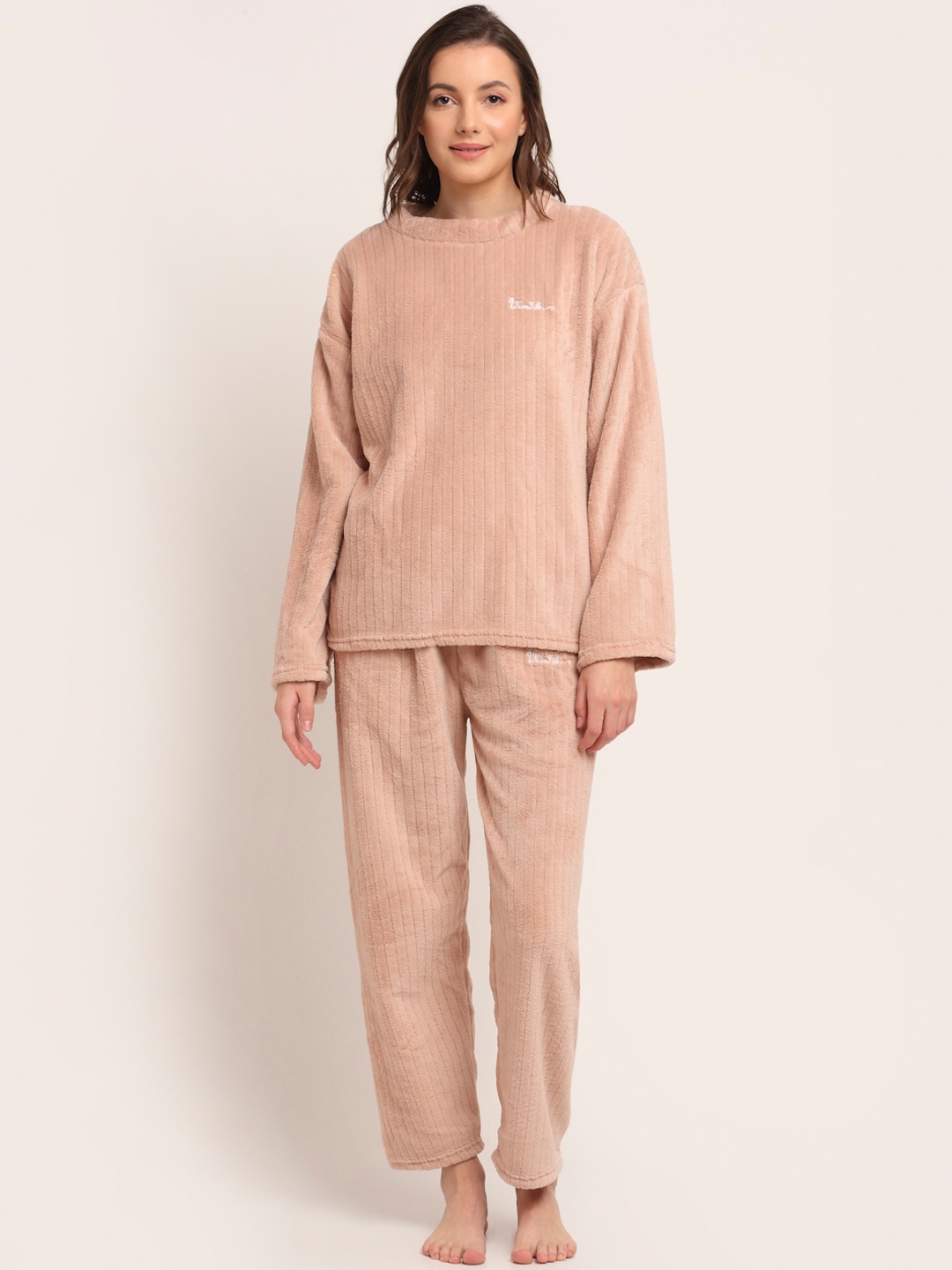 

TAG 7 Woman Nude Striped Fleece Winter Night suit