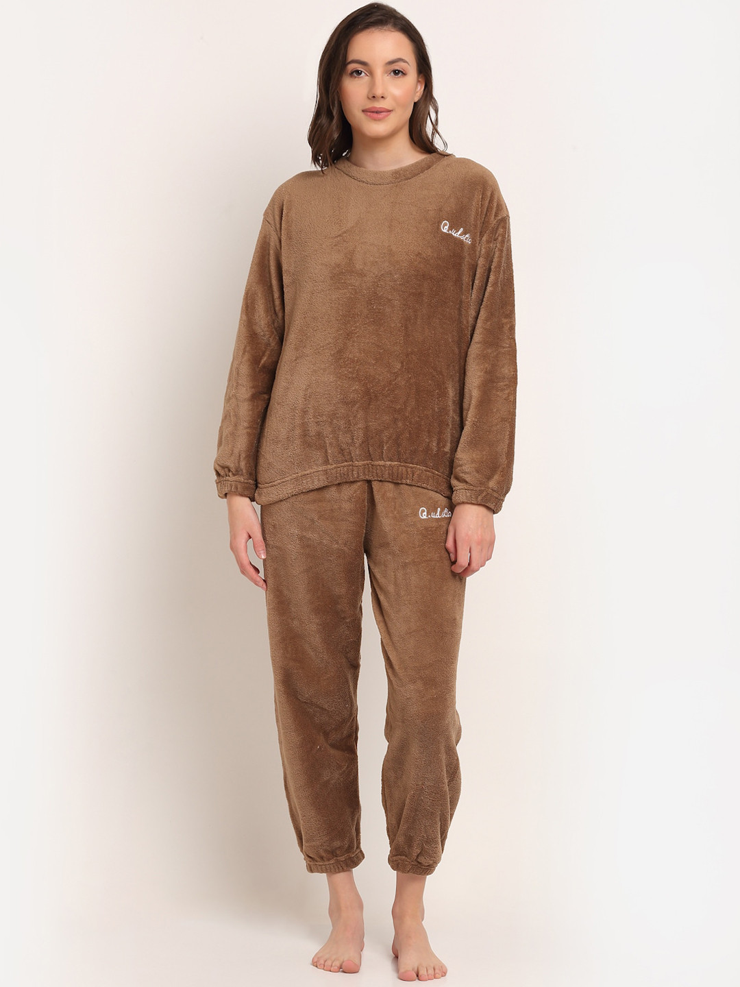 

TAG 7 Women Coffee Brown Fleece Night Suit
