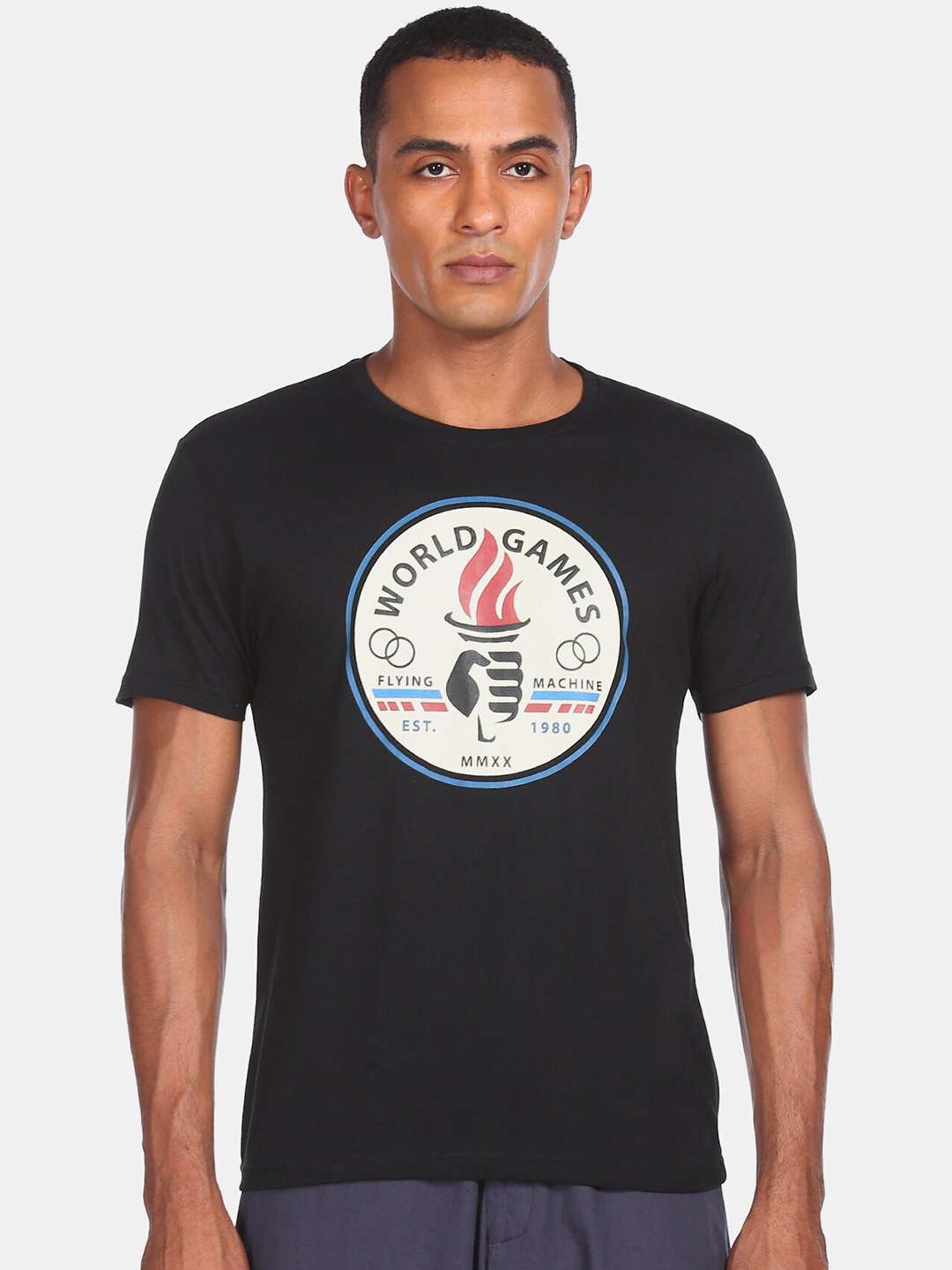 

Flying Machine Men Black & White Sports Printed T-shirt