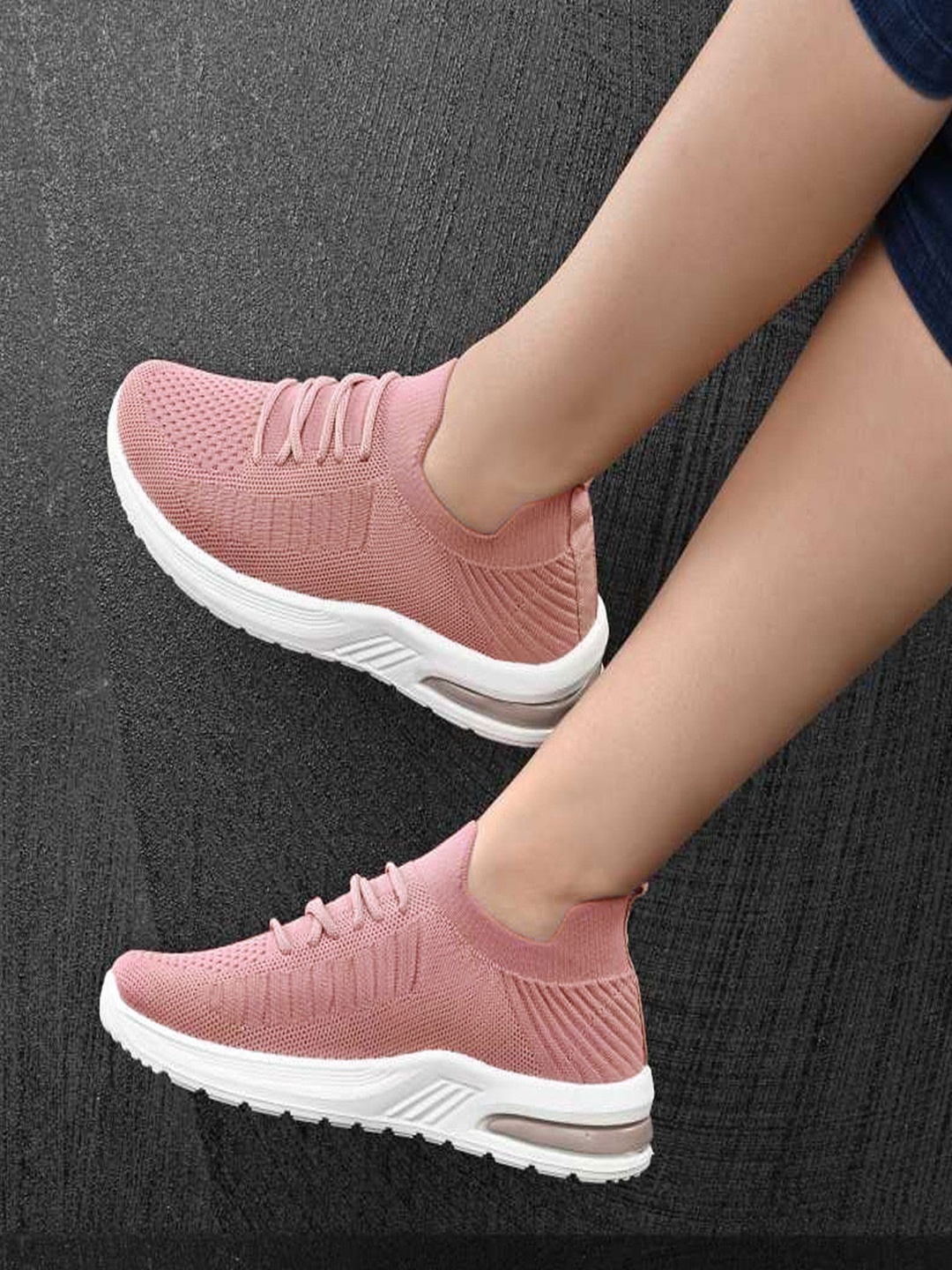 

Shoetopia Girls Peach-Coloured Woven Design Sneakers