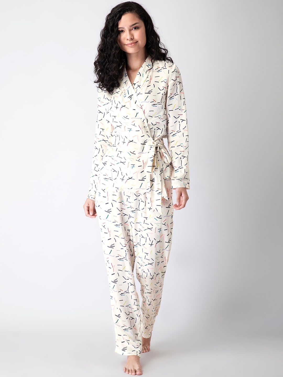 

FabAlley Women White Printed Night suit