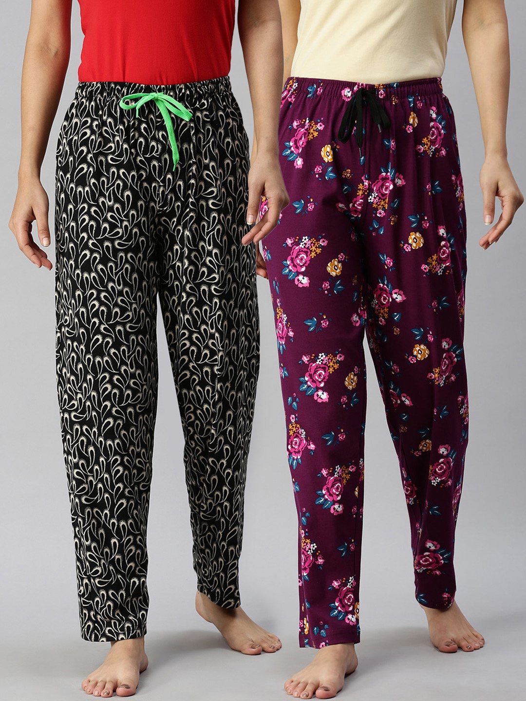 

Kryptic Women Pack Of 2 Printed Pure Cotton Lounge Pants, Black