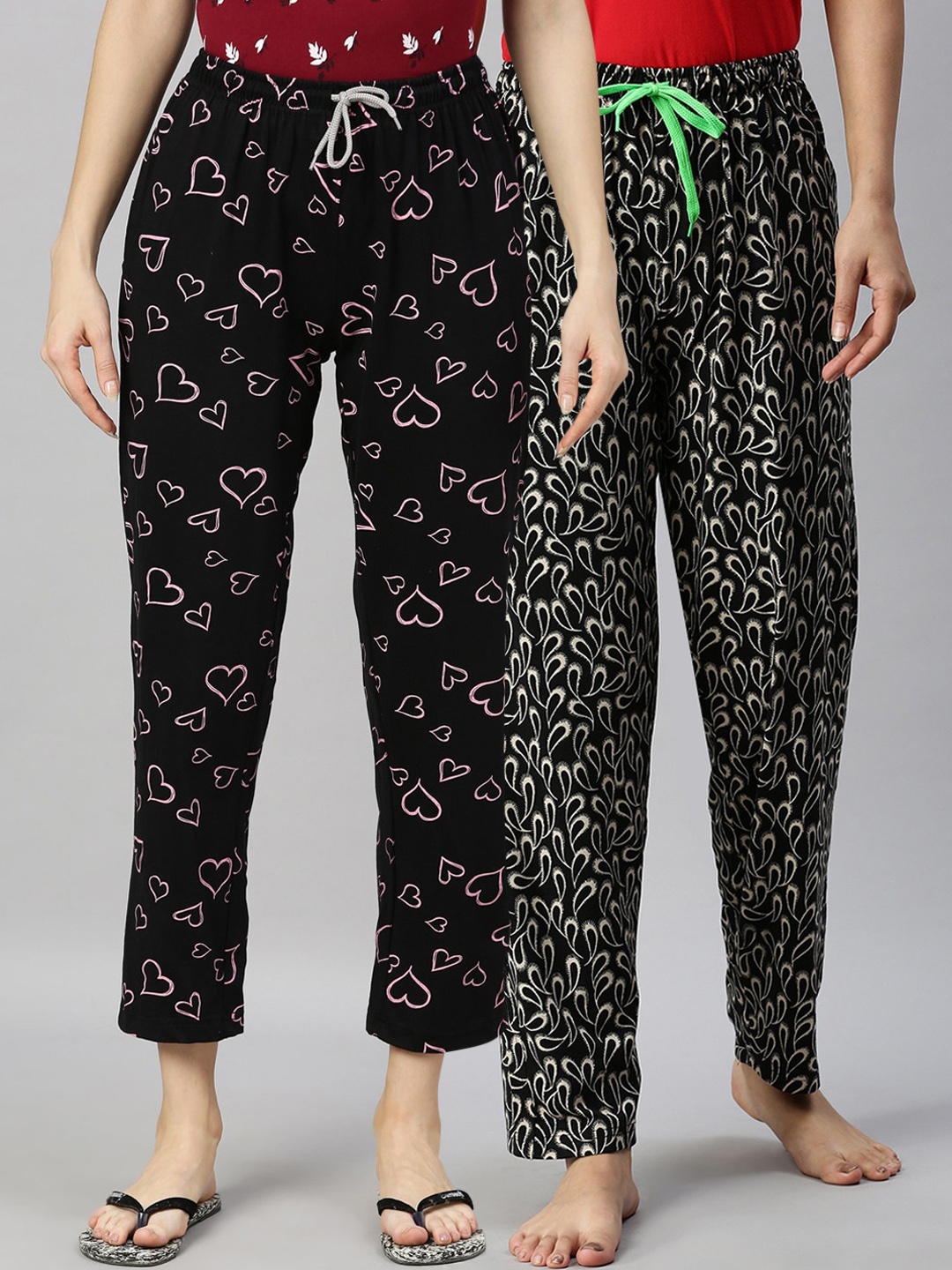 

Kryptic Women Pack Of 2 Printed Pure Cotton Lounge Pants, Black