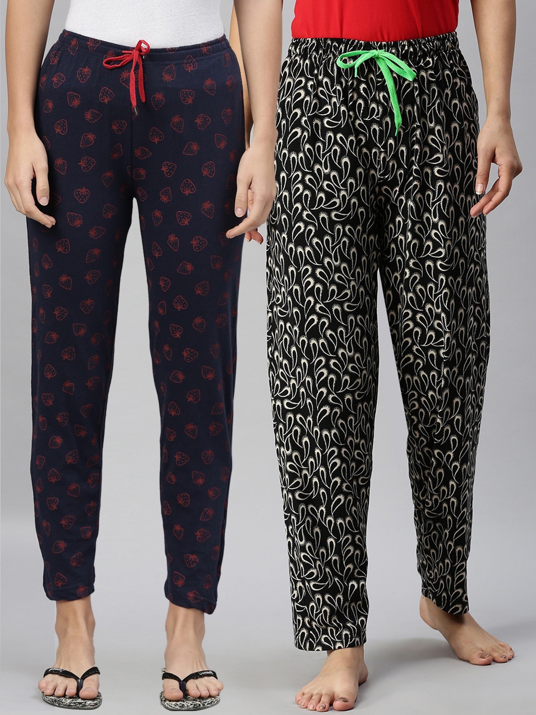 

Kryptic Women Pack Of 2 Printed Pure Cotton Lounge Pants, Black