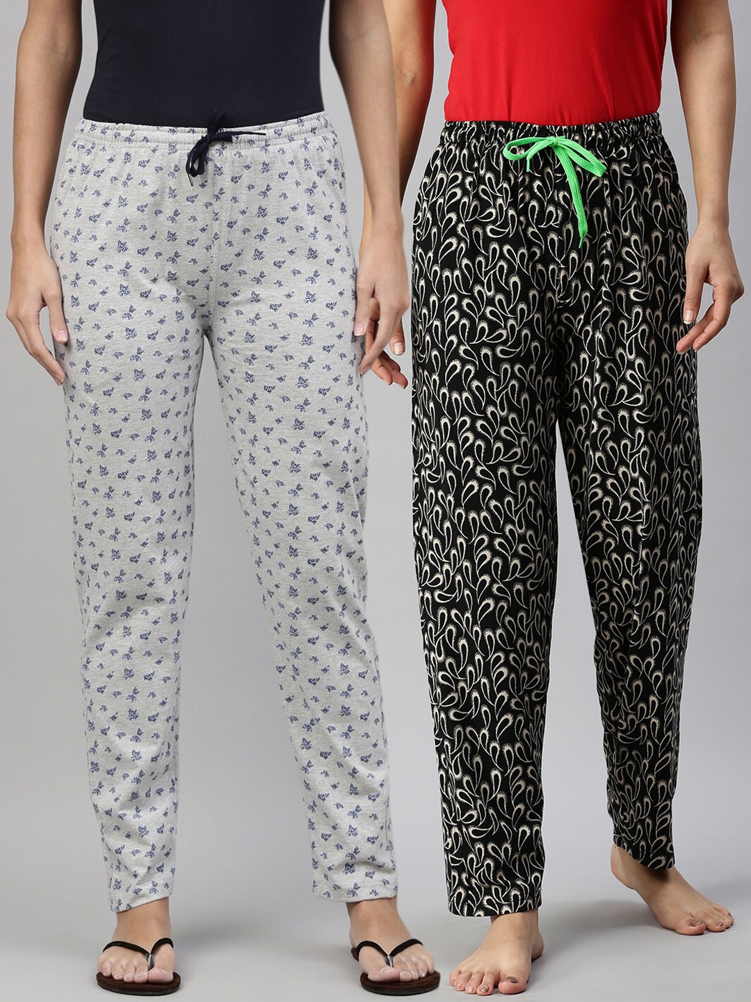 

Kryptic Women Pack of 2 Printed Pure Cotton Lounge Pants, Black