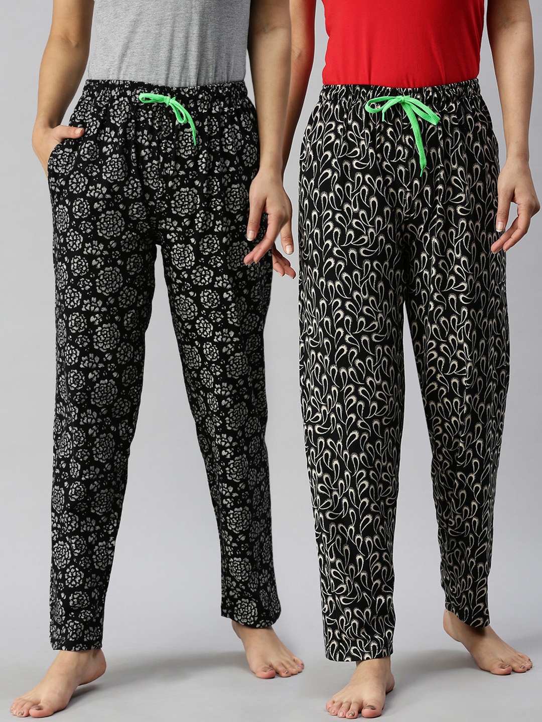 

Kryptic Women Pack Of 2 Printed Pure Cotton Lounge Pants, Black