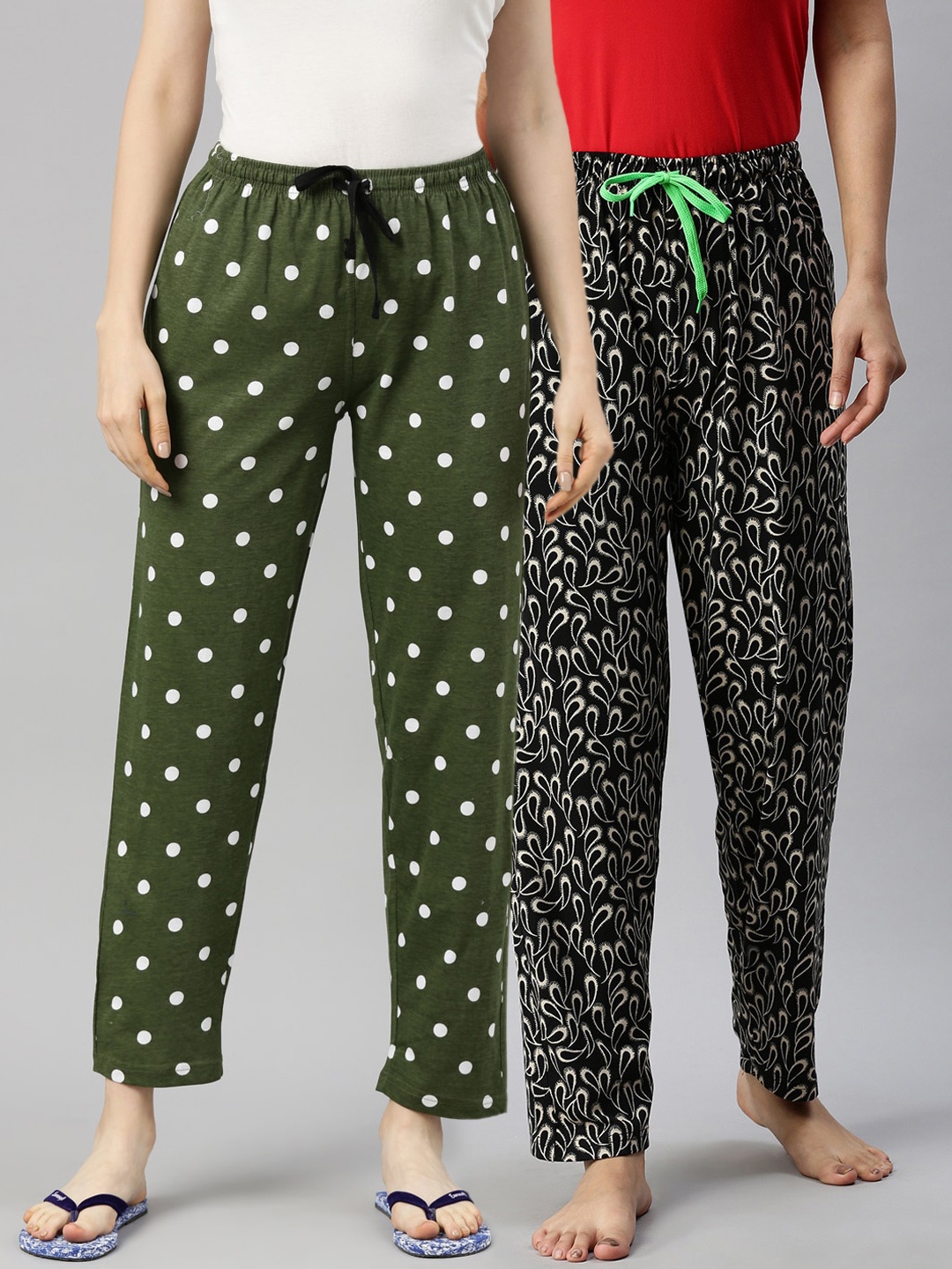

Kryptic Women Pack Of 2 Printed Pure Cotton Lounge Pants, Black
