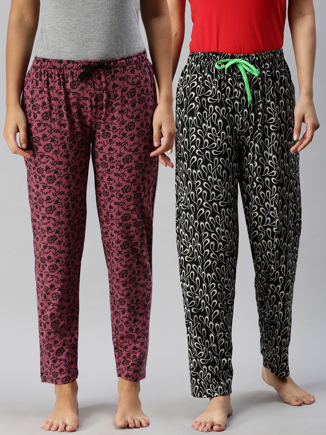 

Kryptic Women Pack Of 2 Printed Pure Cotton Lounge Pants, Black