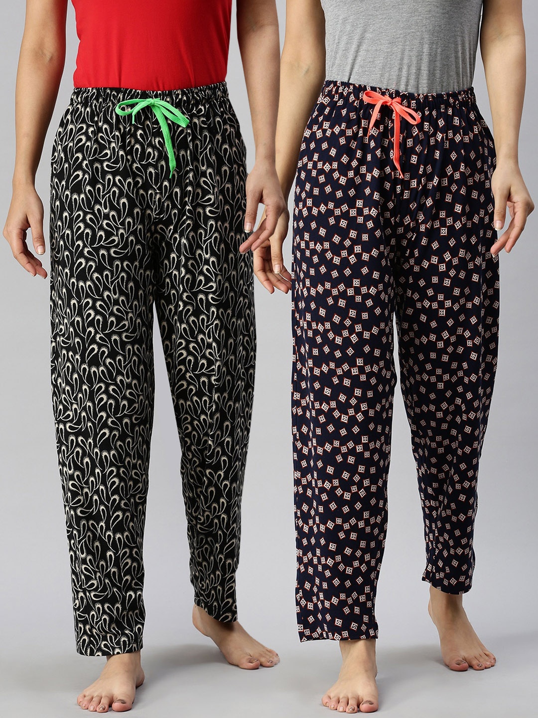 

Kryptic Women Pack Of 2 Printed Pure Cotton Lounge Pants, Black