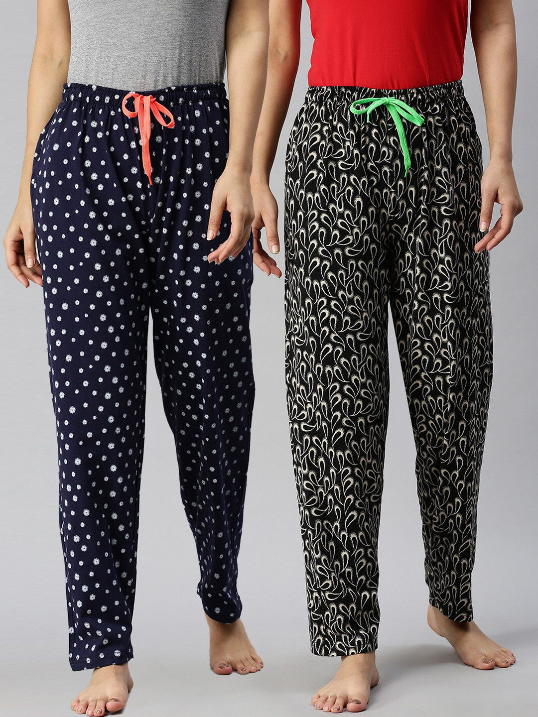 

Kryptic Women Pack of 2 Printed Pure Cotton Lounge Pants, Black