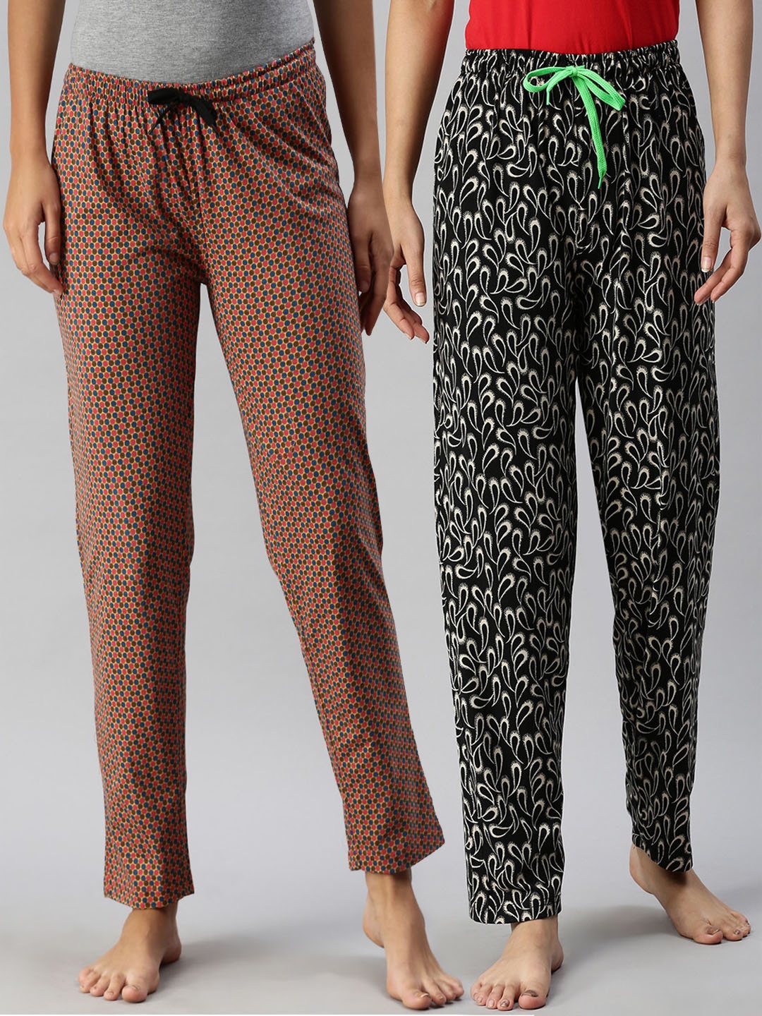 

Kryptic Women Pack Of 2 Printed Pure Cotton Lounge Pants, Black