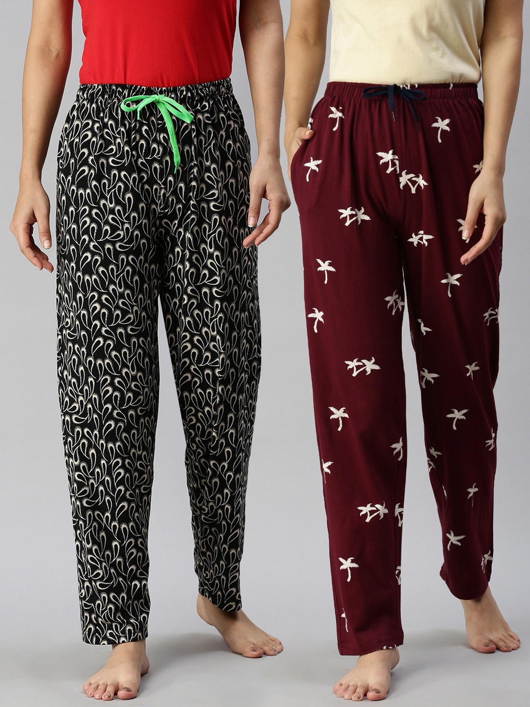 

Kryptic Women Pack Of 2 Printed Pure Cotton Lounge Pants, Black