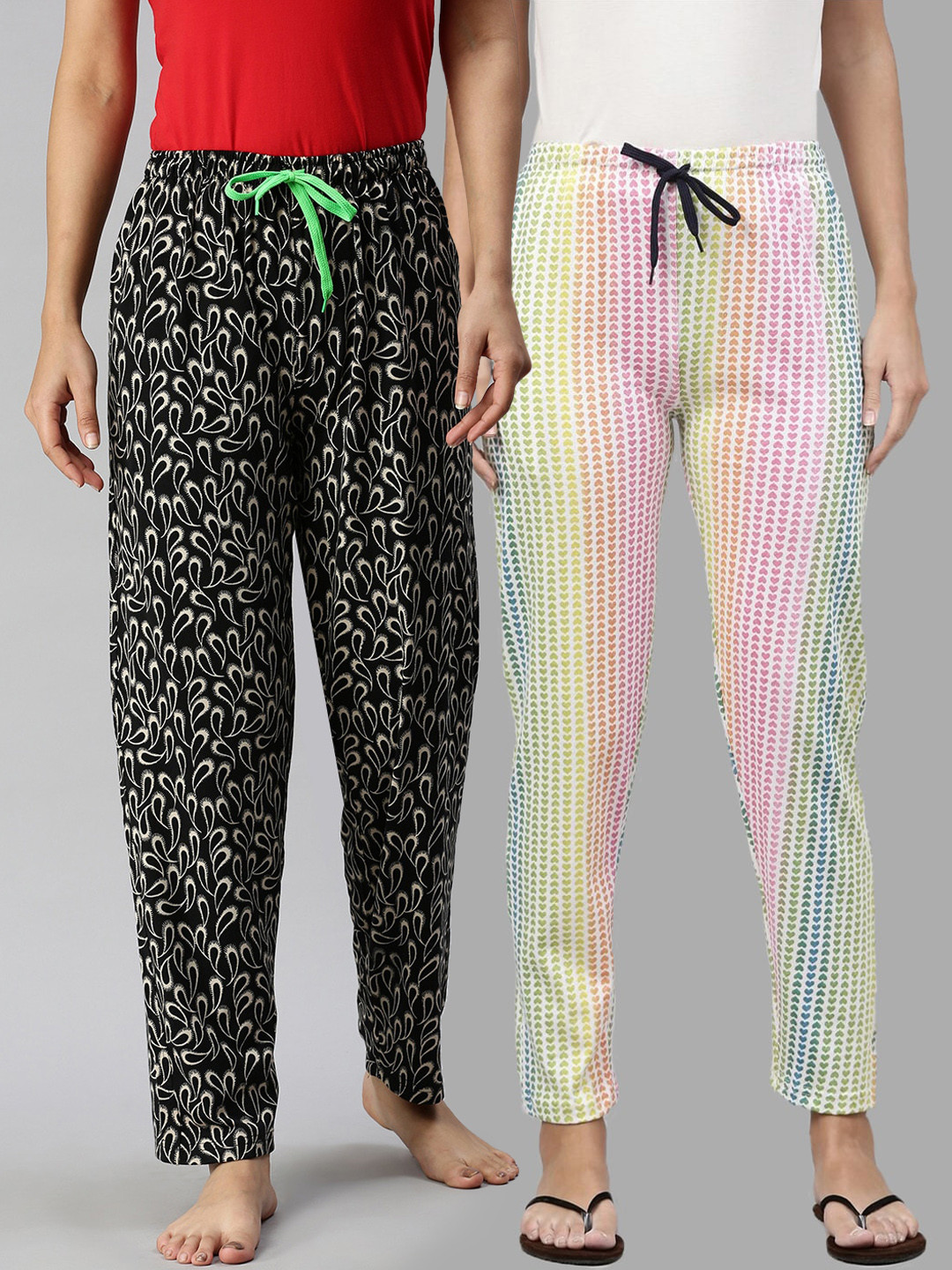 

Kryptic Women Pack Of 2 Black & White Printed Pure Cotton Lounge Pants