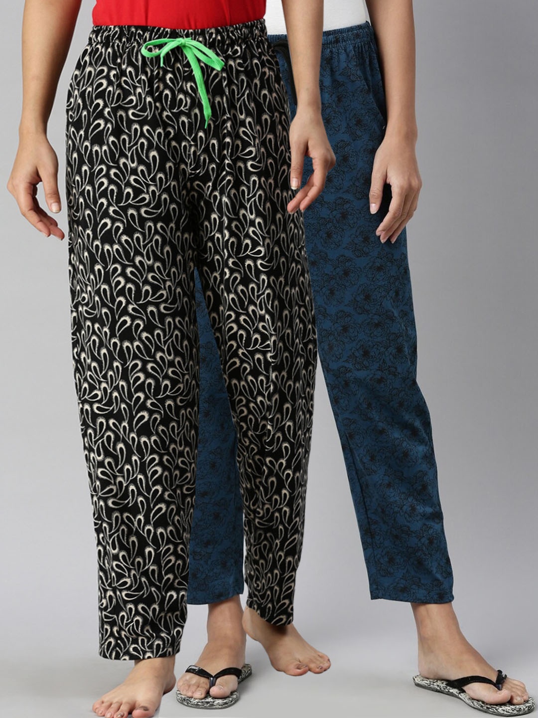 

Kryptic Women Pack Of 2 Printed Pure Cotton Lounge Pants, Black