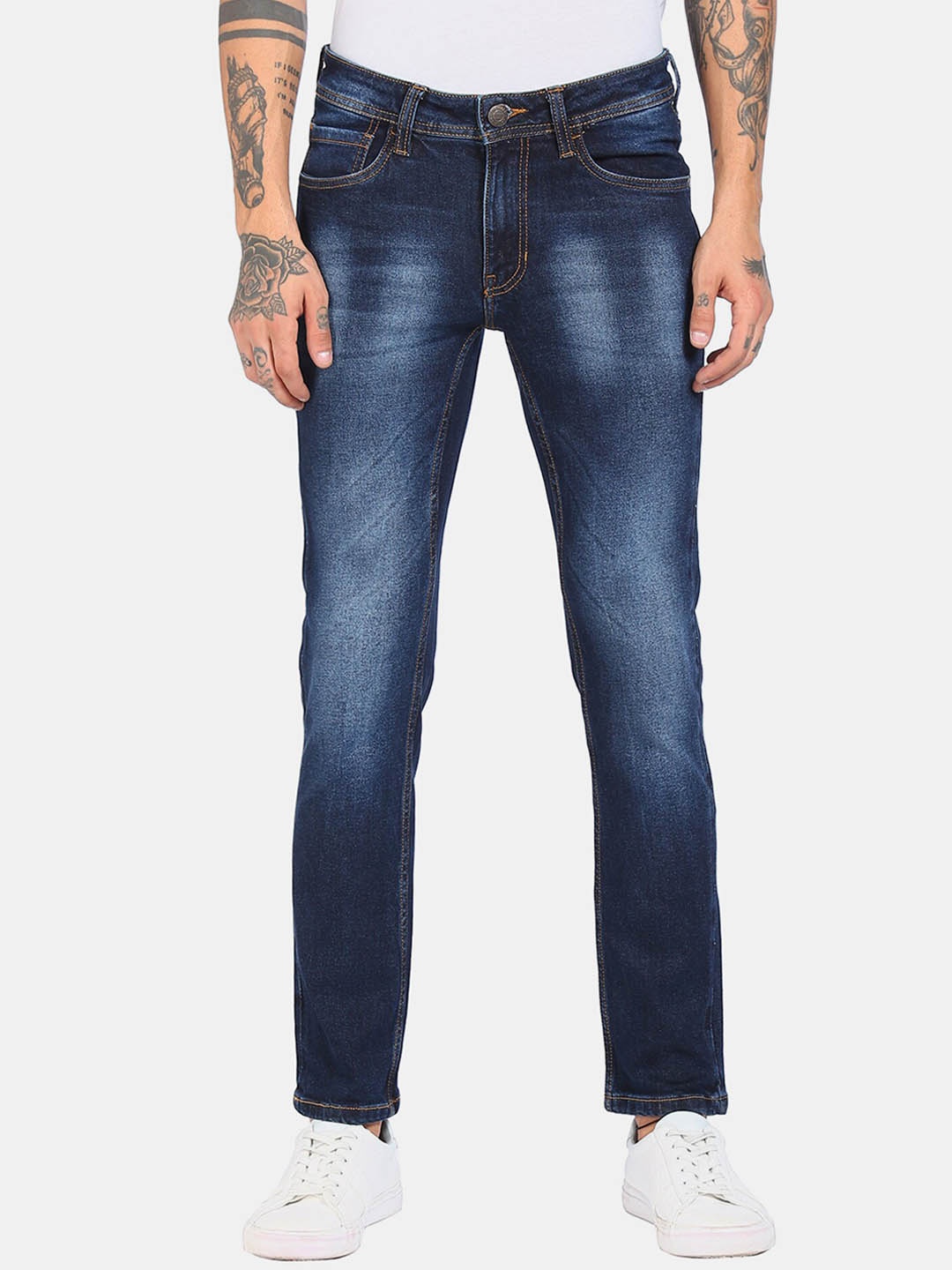 

Cherokee Men Blue Low Distress Heavy Fade Jeans