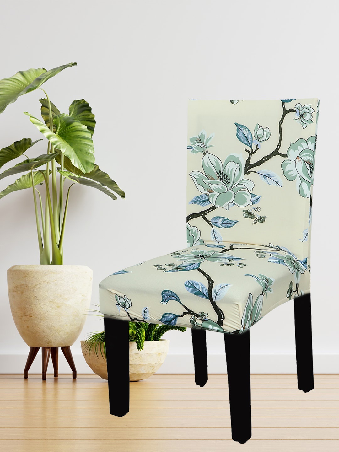 

HOUSE OF QUIRK Beige & Green Stretch Removable Chair Cover, Multi