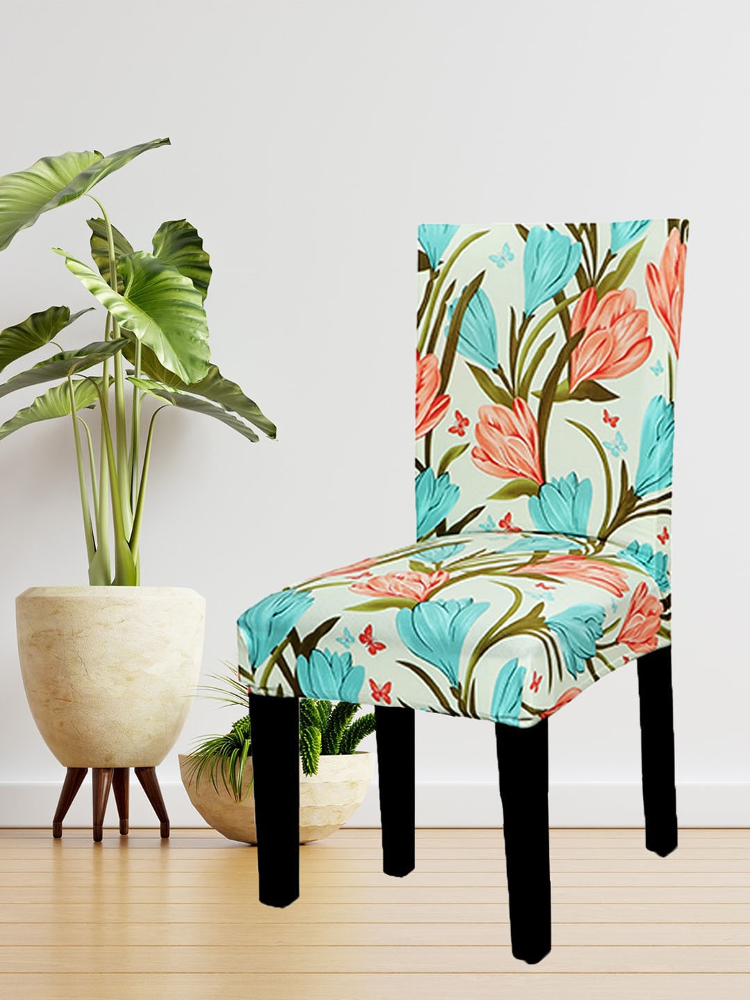 

HOUSE OF QUIRK Beige & Blue Floral Printed Chair Cover