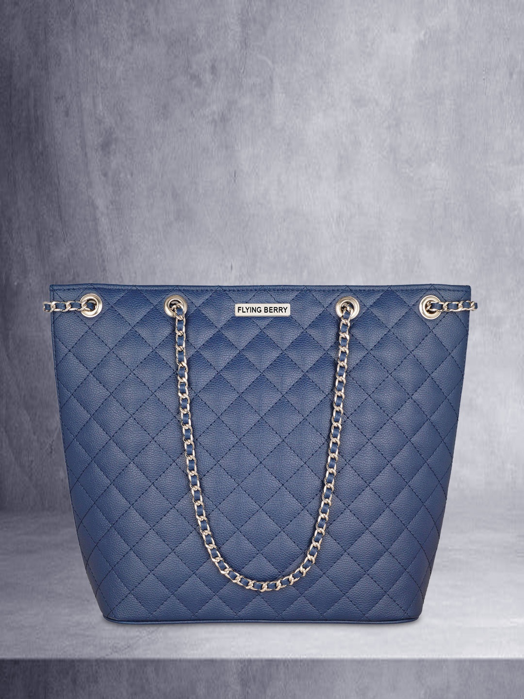 FLYING BERRY Blue Textured PU Shopper Shoulder Bag with Quilted