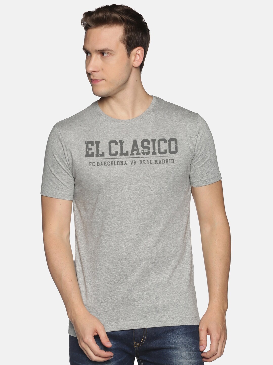 

MASH UNLIMITED Men Grey Typography Printed Slim Fit T-shirt