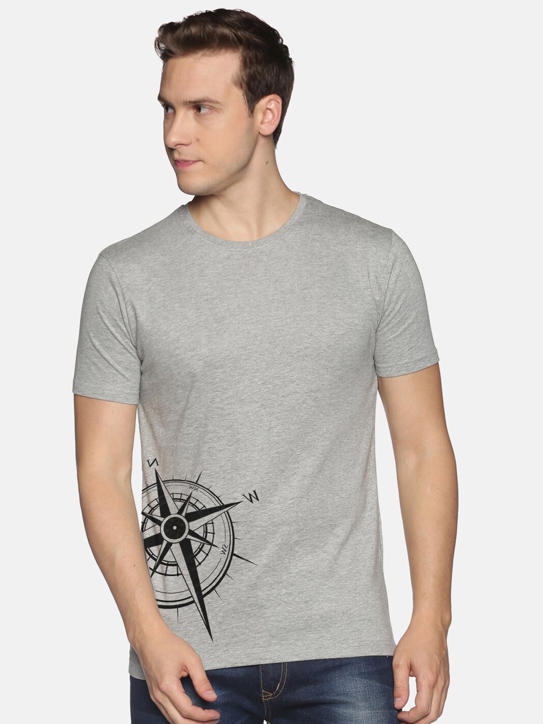 

MASH UNLIMITED Men Grey Printed Slim Fit T-shirt