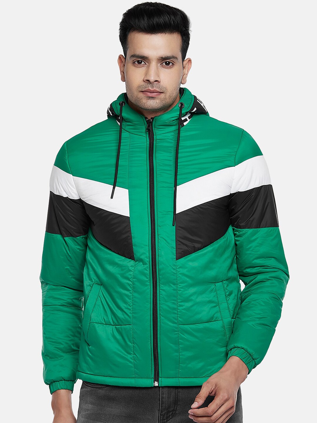 

People Men Green & White Striped Tailored Jacket