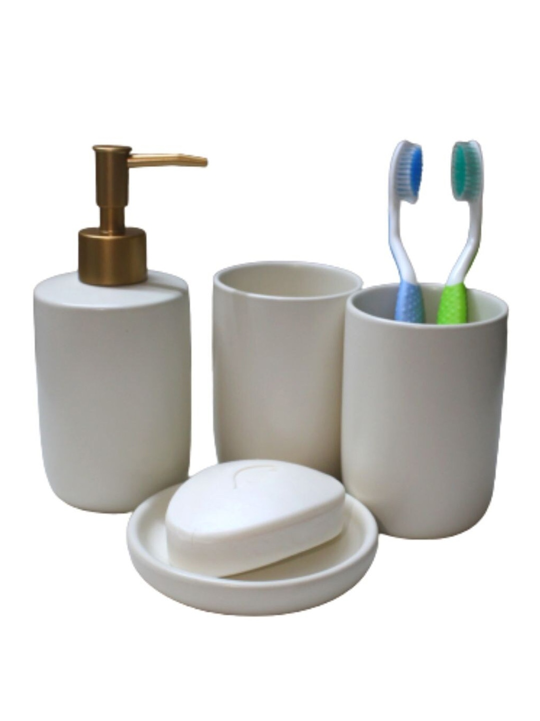 

FabSeasons Set Of 4 White & Gold-Toned Solid Ceramic Bathroom Accessories