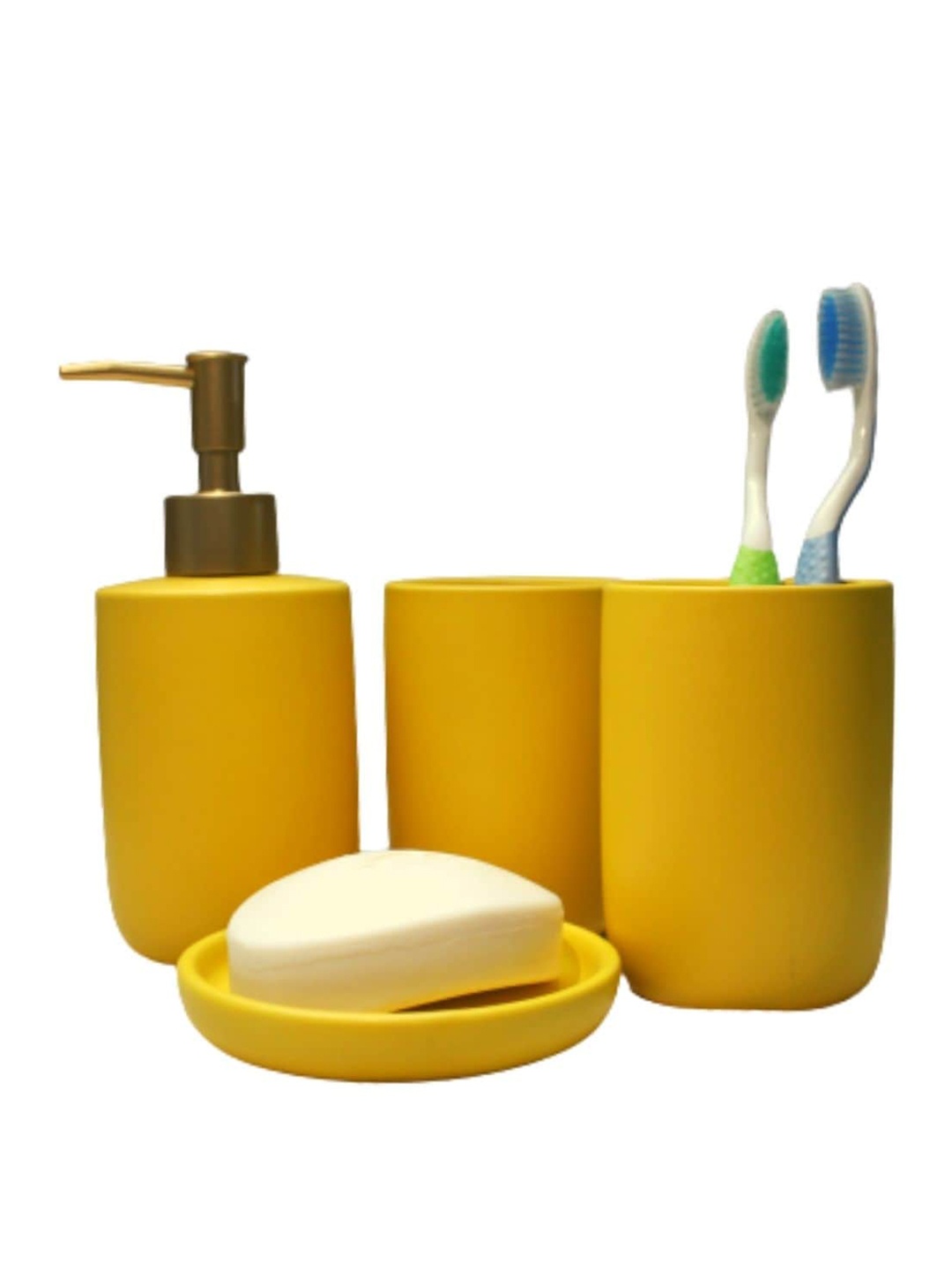 

FabSeasons Set of 4 Yellow Solid Bathroom Accessories