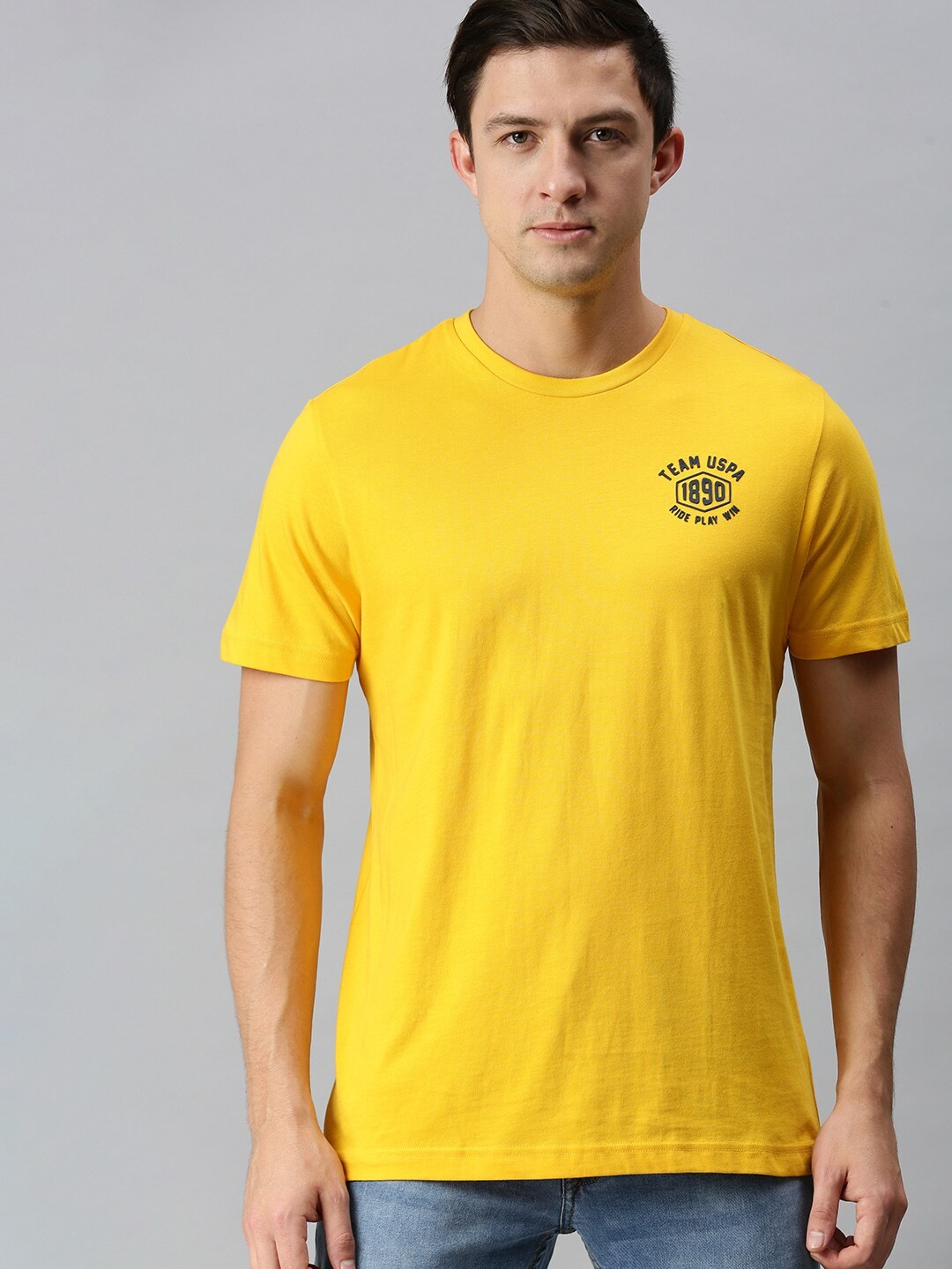 

U.S. Polo Assn. Men Round Neck Pure Cotton Lounge T-shirt, Yellow