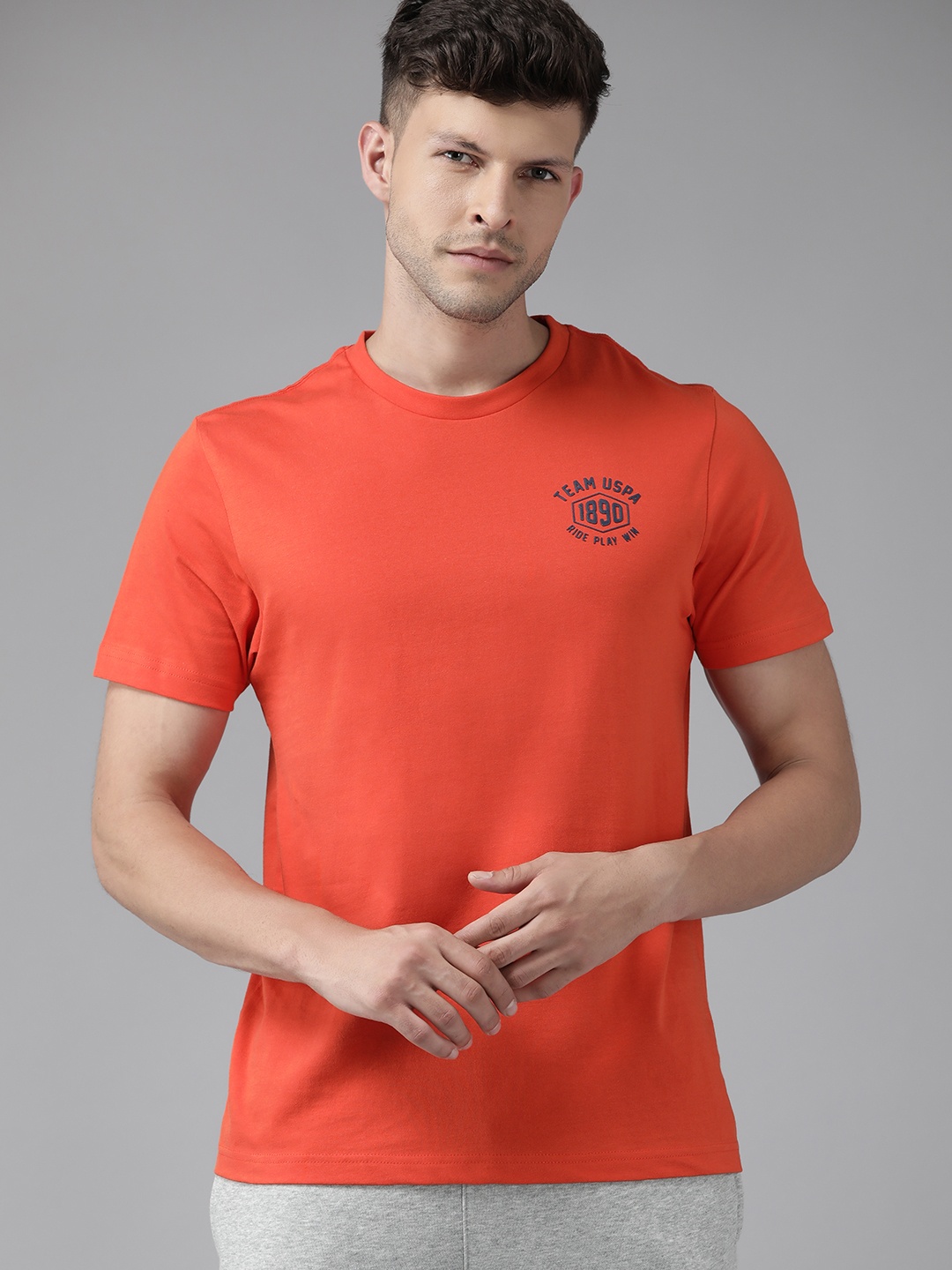 

U.S. Polo Assn. Men Orange Solid Pure Cotton Lounge T-shirt