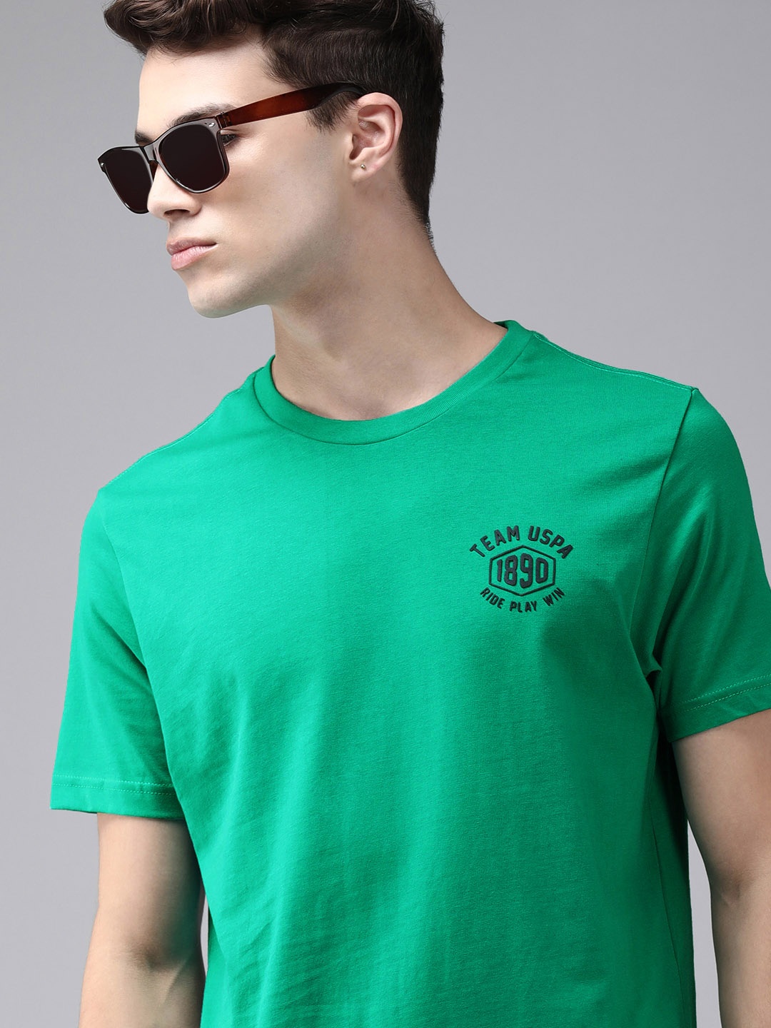 

U.S. Polo Assn. Men Green Solid Pure Cotton Lounge T-shirt