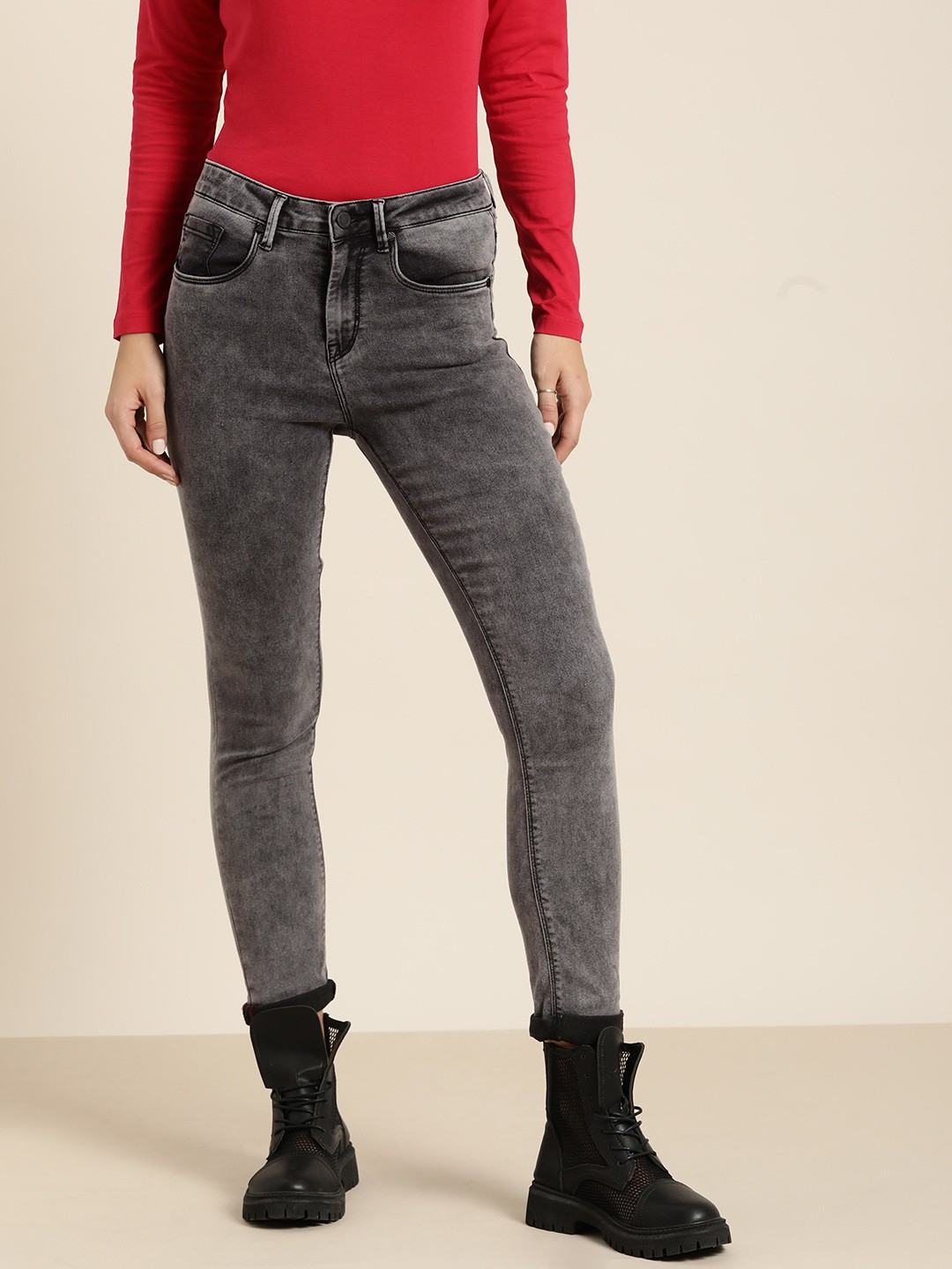 

Moda Rapido Women Grey Skinny Fit High-Rise Heavy Fade Stretchable Jeans